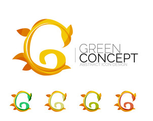 Set of abstract eco plant icons, business logotype nature green