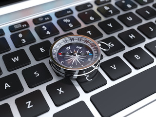 3d render of compass sign on the computer keyboard
