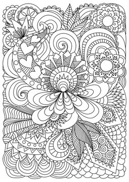 Detailed abstract zentangle flowers background