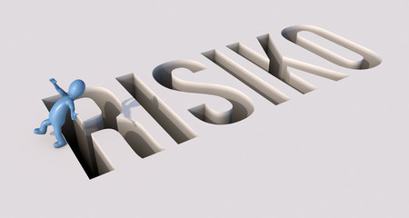 Männchen fällt in das Wort Risiko