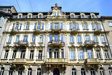 Fototapeta premium Vilnius city old house facade view in city centre