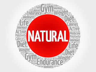 NATURAL circle stamp word cloud, fitness, sport, health concept