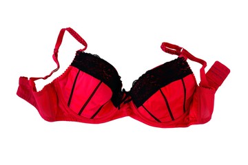 Red lace bra isolated over white