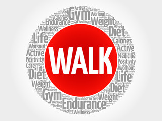WALK circle stamp word cloud, fitness, sport, health concept