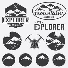 set of vintage labels mountain adventure