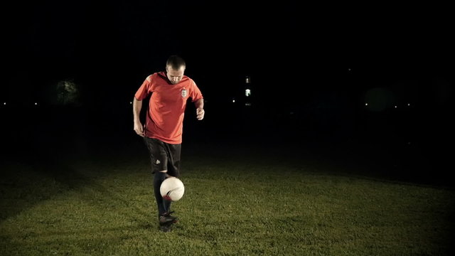 Soccer Player Kicking The Ball Slow Motion