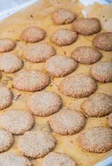 Homemade wholemeal cookies on parchment
