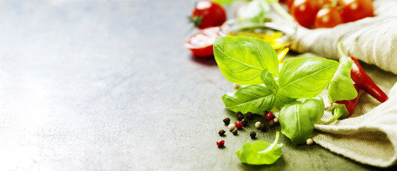Fresh ingredients on old background