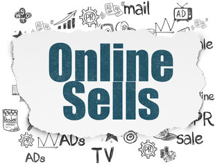Advertising concept: Online Sells on Torn Paper background