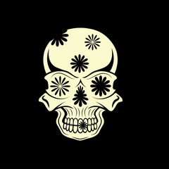 Day of The Dead Skull with flowers, dia de los muertos