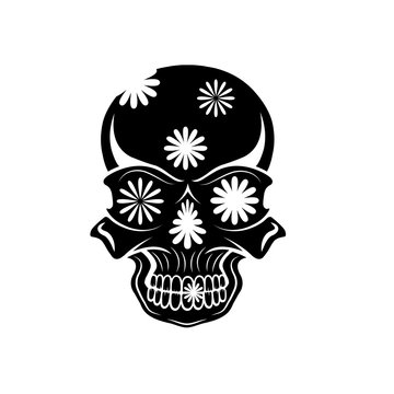 Day of The Dead Skull with flowers, dia de los muertos