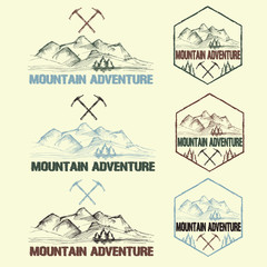 set of sketch vintage labels mountain adventure