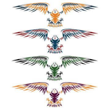 Colourful eagles set vector design template