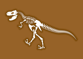 Dinosaur skeleton. Ancient animal bones in ground. FossilTyranno