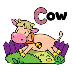 Fototapeta na wymiar Little funny cow or calf, for ABC. Alphabet C