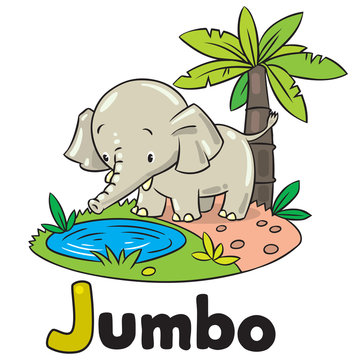 Little funny elephant or jumbo. Alphabet J