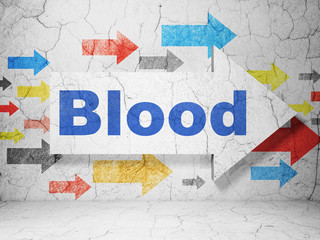 Medicine concept: arrow with Blood on grunge wall background