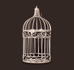 Shabby chic bird cage isolated on black background