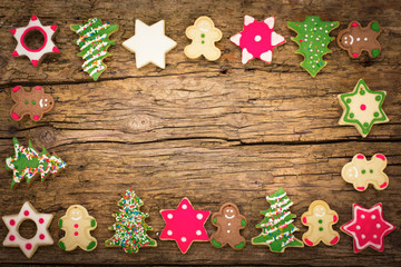 Christmas cookies on the wooden background