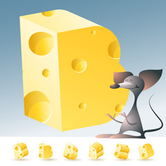 3D vector yellow cheese alphabet with funny mouse. All symbols in set have 6 random points of view. Letter B