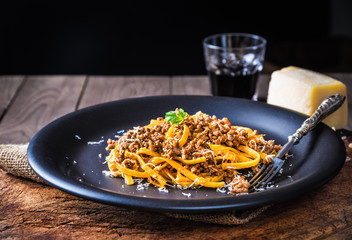 Pasta with meat sauce or pasta al ragu bolognese.Italian food.