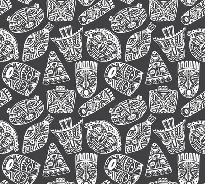 Seamless vector pattern with hand drawn fancy masks