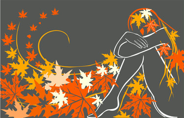 autumn melancholy Autumn leaves girl illustration