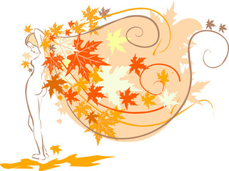 Autumn leaves girl illustration