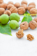 fresh walnut on the white wooden table