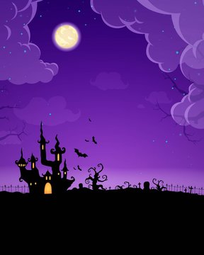 Vector Illustration of a Halloween Background with Scary Castle
