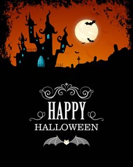 Vector Illustration of a Halloween Background with Scary Castle