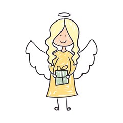 Vector Illustration of a Children's Drawing of an Christmas Angel