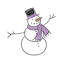 Vector Illustration of a Children's Drawing of a Snowman