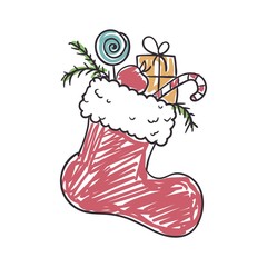 Vector Illustration of a Children's Drawing of a Christmas Sock