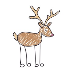 Vector Illustration of a Children's Drawing of a Christmas Reindeer