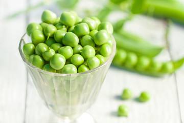 raw peas in the wine glass