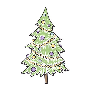 Vector Illustration of a Children's Drawing of a Christmas Tree