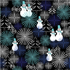 Materiał do szycia christmas seamless pattern with snowman and snowflakes