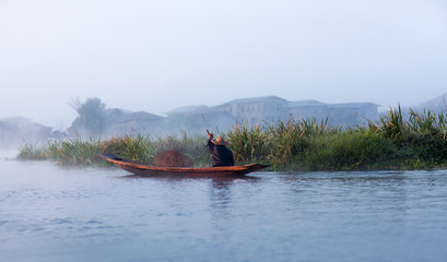 Intha fisherman on Inle lake in Shan State, Myanmar