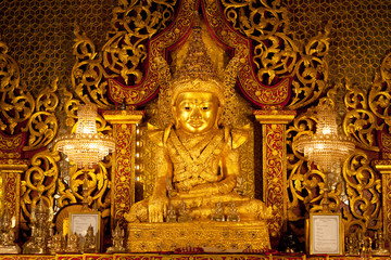 Golden statue of Buddha in Mrauk U Archaeological Zone, Myanmar