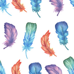 Fototapeta na wymiar Watercolor feather seamless pattern
