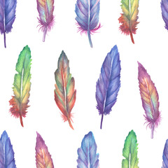 Fototapeta na wymiar Watercolor feather seamless pattern
