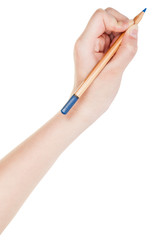 hand writes by wood blue pencil isolated