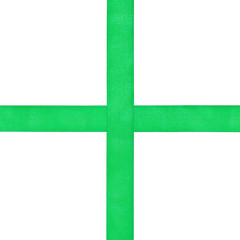 cross from green satin ribbons isolated