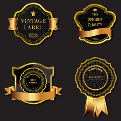 Set of golden decorative ornate black golden-framed labels.