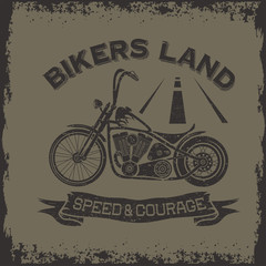 grunge vintage poster bikers land with motorbike