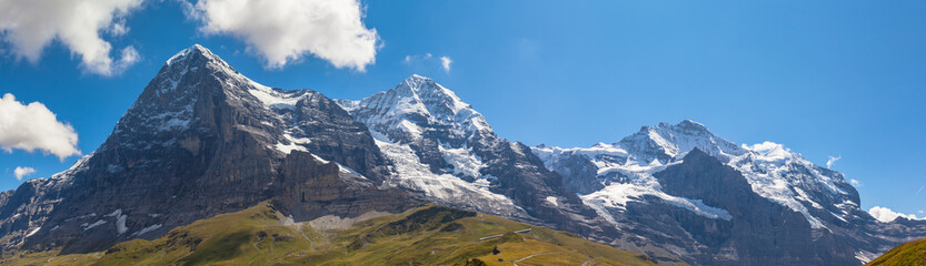 Panorama view of Eiger, Monch and Jungfrau - obrazy, fototapety, plakaty