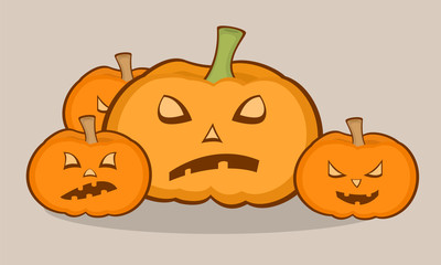 Halloween illustration with pumpkins, scary face
