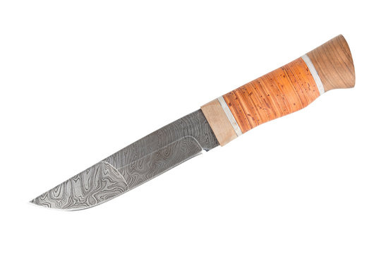 Hunting knife damask steel. Stock image macro.