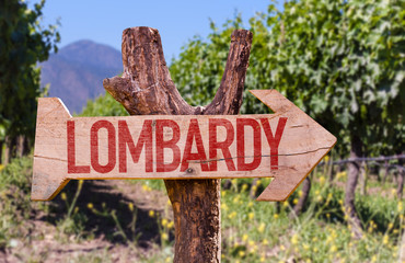 Lombardy wooden sign with winery background
